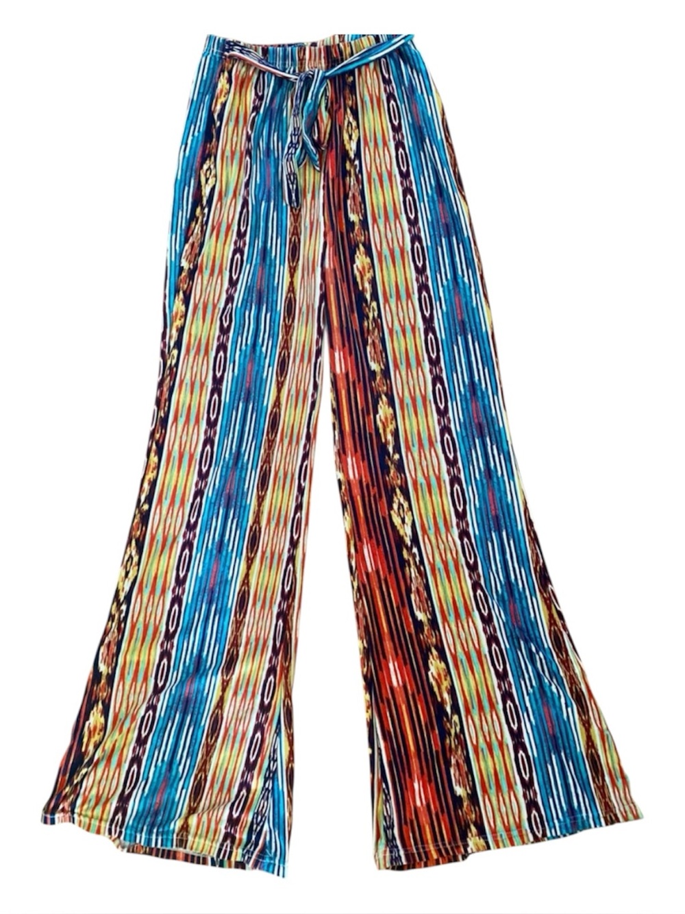 New Look Boho Tribal Print Flare Pants Bell Bottom Stretch Tie Waist L